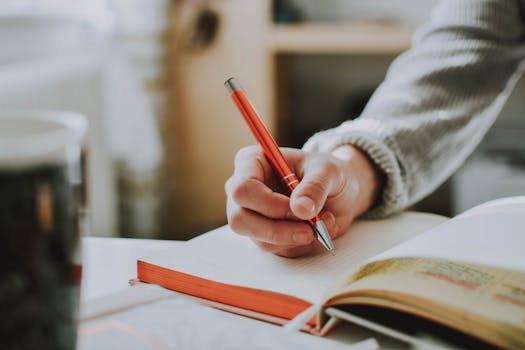 a person writing in a journal