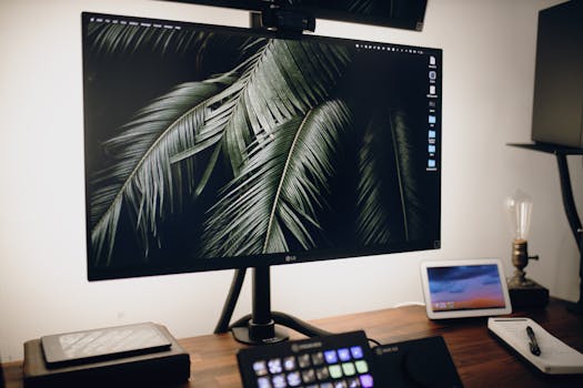 brightly lit home office with plants