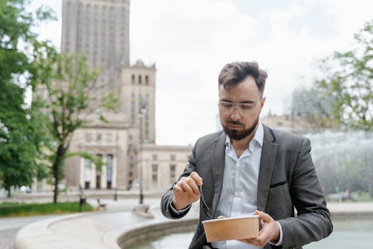 a remote worker enjoying a lunch break outdoors