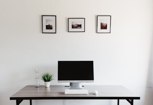 minimalist desk setup with a plant